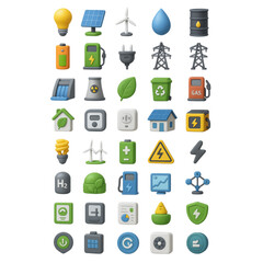 Comprehensive Set of 3D Icons for Renewable and Sustainable Energy renewable energy electricity transparency background isolated on a transparent background