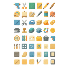 Crafting And Art Supplies Icon Set With 3D Style hobby transparency background isolated on a transparent background