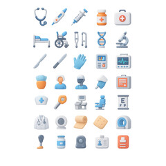 Comprehensive set of 3D medical and healthcare icons on a transparency background black background stethoscope thermometer isolated on a transparent background