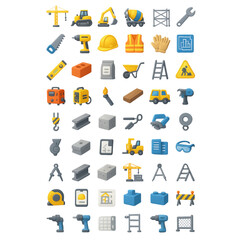 Extensive array of 3D construction and building icons on a transparency background black background crane excavator isolated on a transparent background