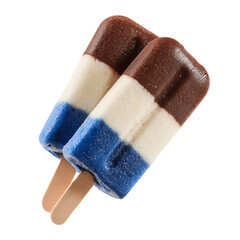Delicious Tri-Color Ice Pops on Sticks, Close-Up Studio Shot
