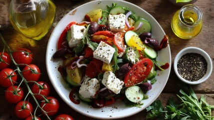 Fresh Greek Salad with Tomatoes and Olive Oil