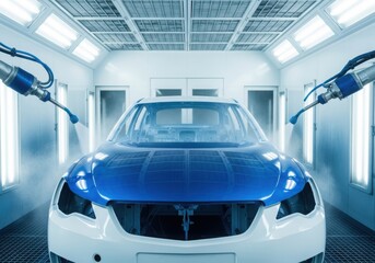 Fototapeta premium Automated car painting process in modern factory