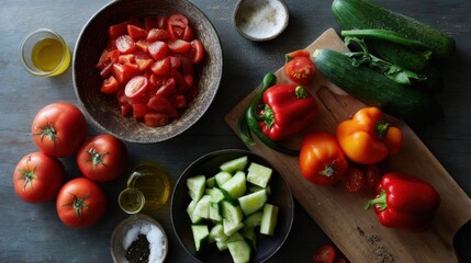 Fresh Ingredients for Mediterranean Salad Preparation