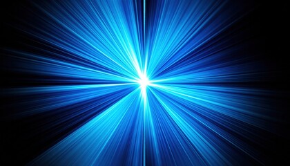 Fototapeta premium Moving blue light streak ray on black