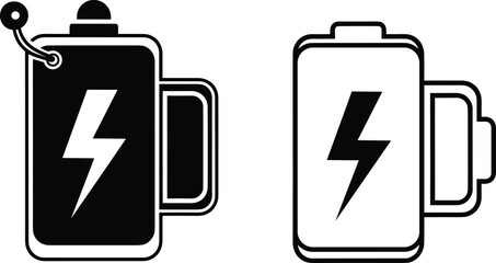 Battery icons and power symbols, energy storage graphics, electricity illustrations, charging design elements, portable power source, energy generation concept artwork