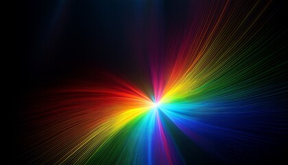 Fototapeta premium abstract distortion refraction of rainbow rays with spectral gradient and glow effect through lens on black background transparent glare light dispersion effect of rainbows colorful beams 3d render