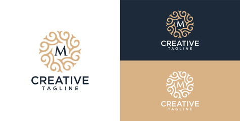 logo and icon of flower ornament with initial M