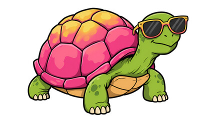 Obraz premium Cartoon turtle wearing sunglasses with a colorful shell, fun, cheerful, and cool appearance.
