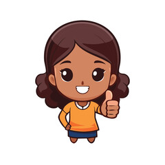 A cute girl gives a thumbs up with a big smile on her face