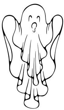 Halloween ghosts set line art illustration. Minimalist Halloween Ghost &ndash; Black and White Cartoon Line Art. Black outline on transparent background