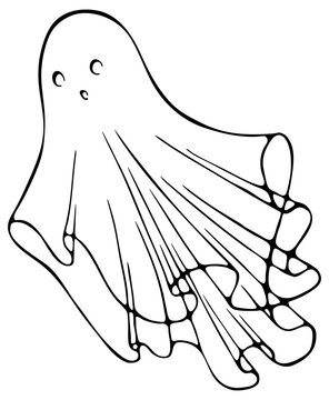 Halloween ghosts set line art illustration. Minimalist Halloween Ghost &ndash; Black and White Cartoon Line Art. Black outline on transparent background