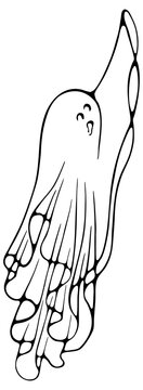 Halloween ghosts set line art illustration. Minimalist Halloween Ghost &ndash; Black and White Cartoon Line Art. Black outline on transparent background