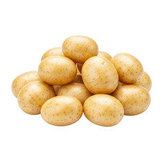 A pile of fresh whole unpeeled yukon gold potatoes with smooth skin isolated on a transparent background ready for cooking isolated on transparent background