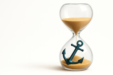 An hourglass with an anchor, symbolizing time and stability. Space for text.