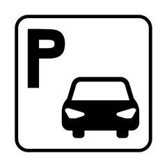 車とPマーク付き駐車場アイコンシルエット