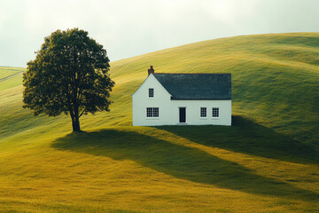 Obraz premium Fluid Oil Paint Illustration of Modern White House Design