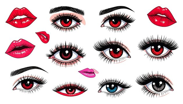 Collection of stylized female eyes and lips