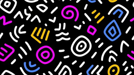 Colorful abstract pattern with geometric shapes and vibrant colors on a black background