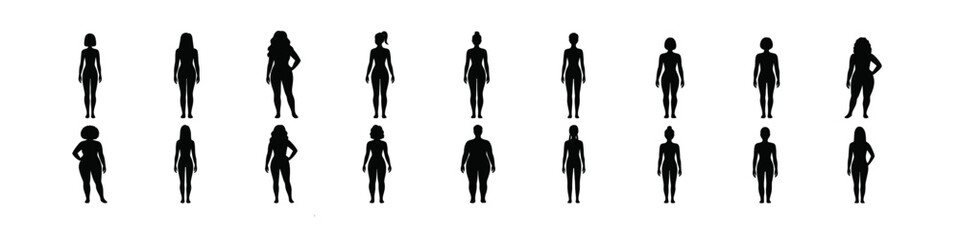 Diverse women silhouettes set in black and white minimalist style for design projects