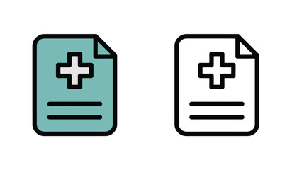 Medical Record Icons Healthcare Documentation and Report Files with Cross Design Symbol Graphics