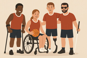 Team Photo of Athletes with Disabilities Flat Animated Illustration