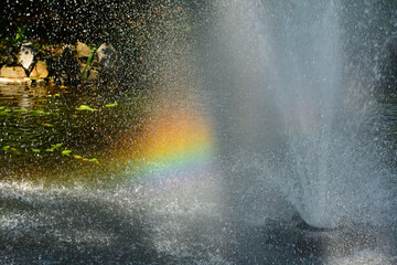 tęcza na kroplach wody z fontanny, tęcza na fontannie, a rainbow on the drops of water from the fountain, Rainbow in the fountain © kateej