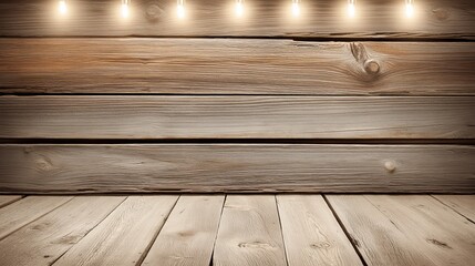 Wooden backdrop with warm lights creating a cozy atmosphere for events or presentations