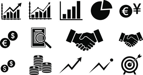 Fototapeta premium Silhouettes of Financial Concepts - Stock Charts, Graphs, and Currency Symbols