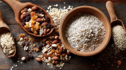 Rustic Still Life of Grains, Nuts, and Dried Fruit