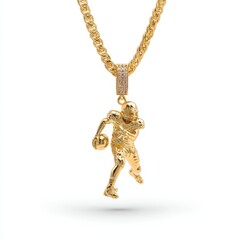 Detailed Golden Pendant Featuring a Dynamic Running Football Player Design, Showcasing Athletic Spirit and Luxurious Craftsmanship with Sparkling Accents.