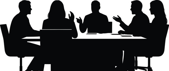 Silhouettes of Figures Seated Around a Conference Table in Discussion