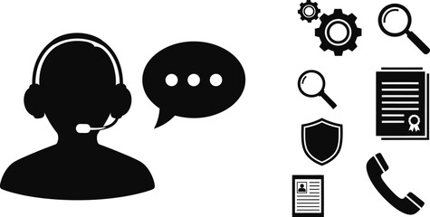 Silhouettes of Customer Support Icons - Headset, Chat Bubble, and More