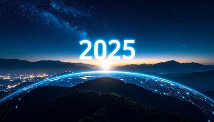 Futuristic view of Earth with 2025 highlighted