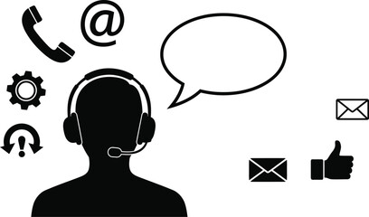 Silhouettes of Customer Support Icons - Headset, Chat Bubble, and More