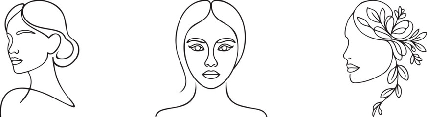 Set of Minimalist One Line Drawings of Women’s Faces