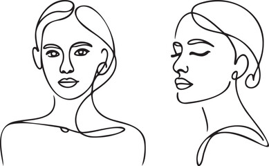 One Line Drawing of Female Faces