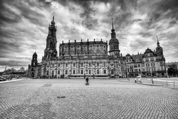 Dresden, Germany - July 15, 2016: Famous landmarks in Dresden main square with historic architecture and cultural heritage