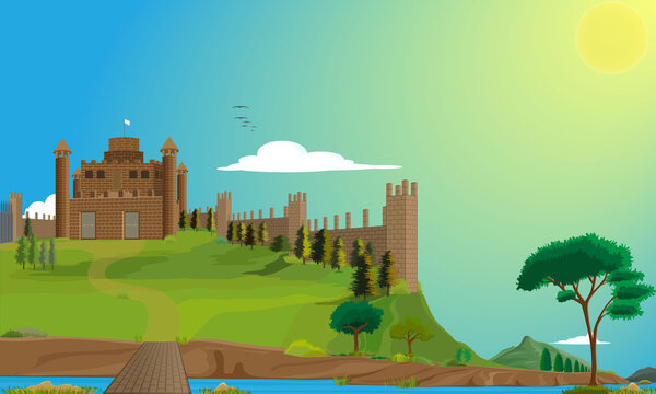 View of the castle with the river flowing in front of it