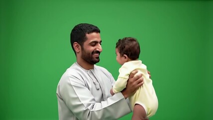 Cherishing Early Moments: A heartwarming scene depicts a father embracing his infant, their interaction radiating pure love. This tender moment captures the essence of parental love, familial bonds.