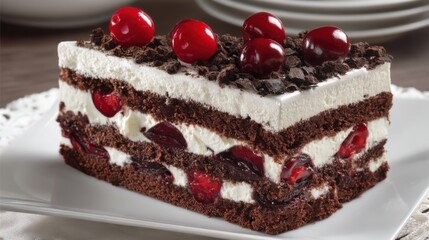 Black Forest Gateau Slice: Cherry, Chocolate, and Cream Delight