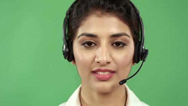 Customer Support Representative: A close-up shot of a professional customer service representative, confidently wearing a headset. The image conveys helpfulness and approachability. 