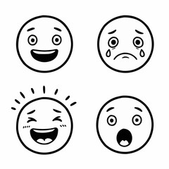 Fototapeta premium Set of four emotive smiley faces expressing various feelings 