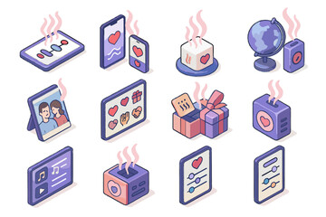 Digital trigger vector couple love scent date icons icon interface chip language