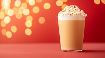 Delicious creamy beverage topped with whipped cream and festive bokeh lights