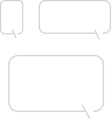 This image shows three simple, minimalist speech bubble shapes. Simple, clean, and modern set of graphical elements, possibly for use in a presentation. Gray.
