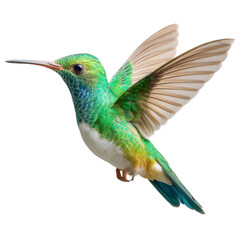 Obraz premium vibrant green hummingbird in mid flight, showcasing its iridescent feathers and delicate wings. This beautiful bird symbolizes agility and grace in nature