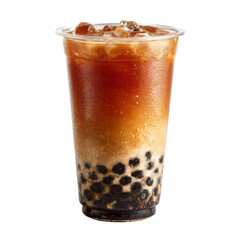 Refreshing iced tea with tapioca pearls, layered colors, and ice. Perfect for hot day