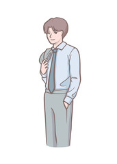A smiling businessman hands in pocket standing casually