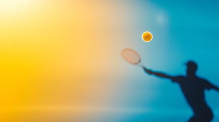 Tennis player silhouetted against a vibrant sunset sky